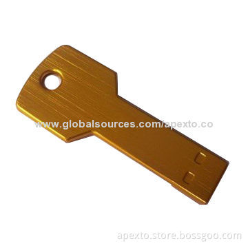 Key-shaped USB Flash Drive, 2 or 4GB, Customized Logo, Data Pre-loading